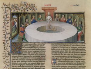 Fr.120 f.524v Pyöreän pöydän ritarit The Story of Lancelotista, La Quite de Saint Graalista tekijältä French School