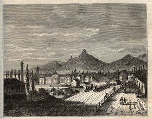 Ranska, Alsace, Bas-Rhin (67), Saverne: Zornin pankit, vanha kalliolle rakennettu Chateau du Haut Barr - kaiverrus "France illustree: maantiede, historia, tilastohallinto" V.A. Maltaanruskea. 1884 tekijältä French School