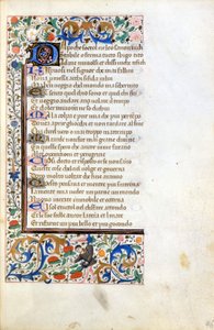 Francesco Petrarca (Petrarca): alku 1300-luvun ranskalaisen koulun valaistusta käsikirjoituksesta. Kunnallinen Raamattu. Riministä. tekijältä French School