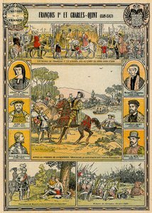 Franciscus I Ranskalainen ja Kaarle V, Pyhän Rooman keisari, kuvitus "Histoire de Francesta" tekijältä French School