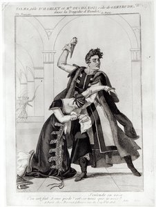 Francois-Joseph Talma (1763-1826) Hamletina ja Mademoiselle Duchenois Gertrudena Shakespearen "Hamletissa", jonka Jean-Francois Ducis on sovittanut, vuoden 1769 jälkeen tekijältä French School
