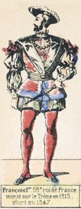 Francois 1er, 58. Ranskan kuningas, nousi valtaistuimelle vuonna 1515, kuoli vuonna 1547 (värinen kaiverrus) tekijältä French School