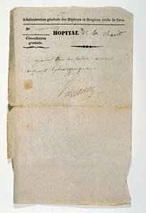 Ilmainen resepti Hopital de la Charitesta, Pariisista, 7. maaliskuuta 1837 tekijältä French School