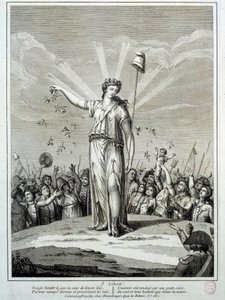 Ranskan vallankumous: "O liberte" kunnianosoitus vapaudelle. Kaiverrus 1700-luvun Pariisista, Musee Carnavalet tekijältä French School