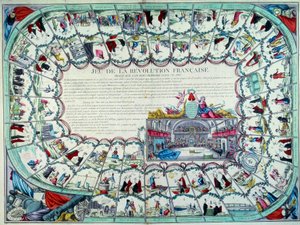 Ranskan vallankumous: hanhipeli, joka esittelee vallankumouksen tärkeimmät vaiheet ja näkymän kansalliskokoukseen. 1700-luvun loppu. Paris, B.N. tekijältä French School