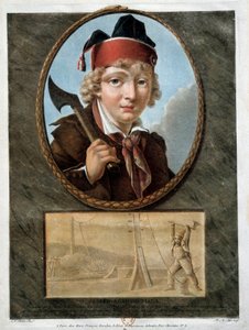 Ranskan vallankumous: muotokuva nuoresta Joseph Agricol Vialasta (1780-1793), joka osallistui Marseillen kapinaan vuonna 1793. Hän on edustettuna alakerrassa katkaisemassa ponttoni de la Durancen kaapeleita estääkseen kuninkaallisten kulkua. 18. vuosisata tekijältä French School