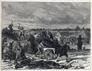 Ranskan vallankumous: Champs de Marsin (Champs-de-Mars) töitä Pariisissa valmistaakseen fete de la Federationin vuonna 1790. tekijältä French School
