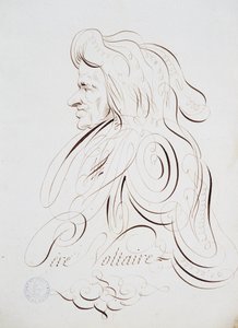 Ranskalainen kalligrafia: Bernard de Parisin isä Voltairen muotokuva noin 1780. Pariisin kaupungin historiallinen kirjasto. tekijältä French School