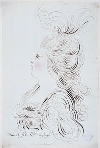 Ranskalainen kalligrafia: Polignacin prinsessan muotokuva kasvoissa Bernard de Parisin vesiväreillä noin 1780. Pariisin kaupungin historiallinen kirjasto. tekijältä French School