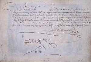 Ranskalainen kalligrafia: Recu Bernard de Beaugrandin hyväksi toimitus 2. heinäkuuta 1623. Pariisin kaupungin historiallinen kirjasto. tekijältä French School