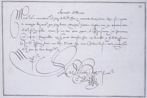 Ranskalainen kalligrafia: Teknologia, Guillaume Le Gangneurin "" esimerkki minuutista" noin 1599. Pariisin kaupungin historiallinen kirjasto. tekijältä French School
