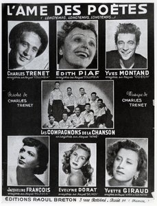 Etukansi kappaleen LAme des Poetes partituurista Charles Trenetin sanoilla ja musiikilla, julkaissut Pariisissa Editions Raoul Breton tekijältä French School