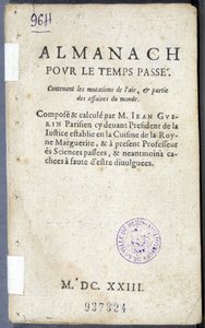 Jean Guerinin kirjan "Almanach pour le temps passé" etukappale tekijältä French School