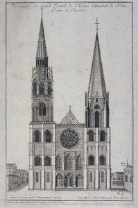 Cathedrale de Notre Dame à Chartresin suuren portaalin etupiha, jonka on suunnitellut paikan päällä Saint Vincent Geographer Engineer, sd. 1800-luvulla tekijältä French School