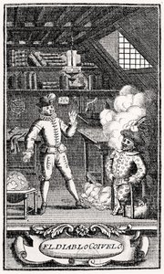 Dubercellen etukappale elokuvalle "The Devil upon Two Sticks", n. 1787 tekijältä French School