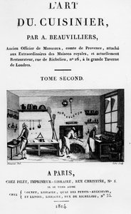 Antoine Beauvilliersin LArt du Cuisinierin etukappale, kaivertanut Jubin, julkaistu 1814 tekijältä French School