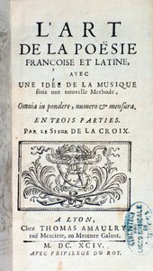 Ranskalaisen ja latinalaisen runouden taiteen etukappale, ajatus musiikista uudella menetelmällä, Pherotee La Croix tekijältä French School