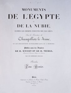 Taiteilijan ensimmäinen osa Monuments de lEgypte et de la Nubie, julkaissut Pariisissa Firmin-Didot, 1835 tekijältä French School