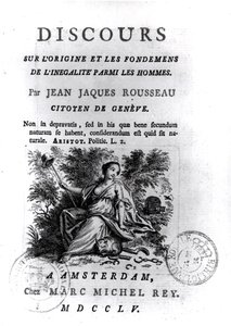 Jean-Jacques Rousseau (1712-78) n. 1755 Keskustelun etukappale ihmisten välisen epätasa-arvon alkuperästä ja perusteista tekijältä French School