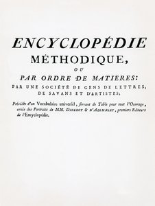 Frontispiece to the Methodical Encyclopedia by Order of Subject Matter, toimittajina Denis Diderot ja Jean Le Rond DAlembert, julkaistu 1782 (painettu) tekijältä French School