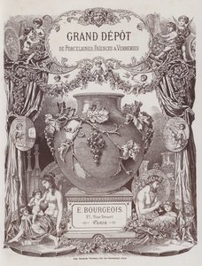 Etukappale Grand Depot de Porcelaines, Faiences et Verreriesin luetteloon (värilitho) tekijältä French School