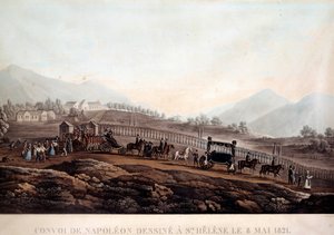 Napoleon I:n (1769-1821) saattue Sainte Heleneen 8.5.1821 Kaiverrus noin 1830 Ile d