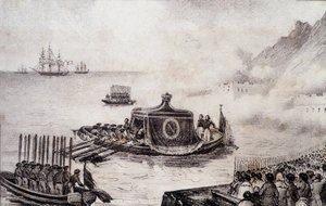 Napoleon I:n hautajaiset: Pyhän Helenan lähtö - Levillyn piirustus, M. St Maurice "" Historiallinen maalaus Napoleonin hautajaisista"" n. 1851. tekijältä French School