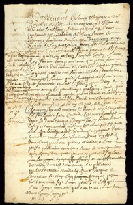Turkiskauppasopimus Francois Francoeurin ja neljän matkailijan välillä tavaroiden kuljetuksista ja majavanantojen ostamisesta Michilimackinacissa ja Chicagossa, 1692 (katso myös 332317) tekijältä French School