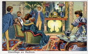 Futuredays: 1800-luvun visio vuodelle 2000 -sarja: Radiumlämmitys. Villemardin kromolitografia tekijältä French School