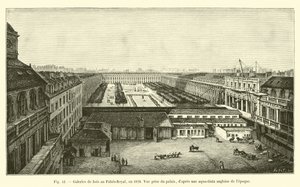 Puiset galleriat Palais-Royalissa, vuonna 1828, Näkymä palatsista, sen ajan englantilaisen vesisävytyksen jälkeen tekijältä French School