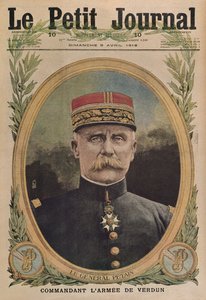Kenraali Petain komentaa Verdunin armeijaa, etukannen kuva Le Petit Journalista, liitekuva, 9. huhtikuuta 1916