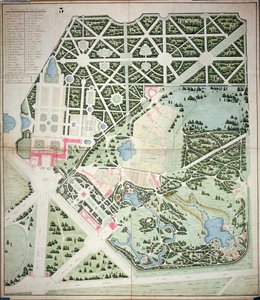 Kahden Trianonin palatsin puistojen yleissuunnitelma, Versailles, 1800-luvun alku (kynä & muste ja wc paperilla) tekijältä French School