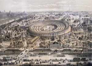 Yleiskuva Exposition Universelle -näyttelystä vuonna 1867, otettu Trocaderon kukkulalta, Pariisi, 1867 tekijältä French School