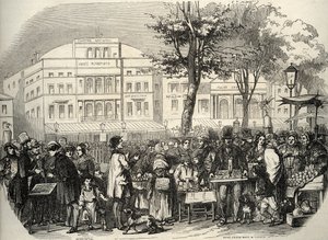 Yleiskuva Boulevard du Templesta Pariisissa - katukauppiaat - Pariisi - Yleisnäkymä Boulevard du Temple -kauppiaille - Kaiverrus "Tableau-de-Paris" Edmond Texier 1852 tekijältä French School