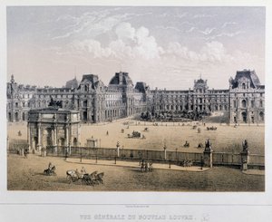 Yleiskuva uudesta Louvresta: Arc du Carrousel - Kaiverrus 1800-luvulta. tekijältä French School