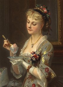 Tyttö syö sorbettia kultalusikalla (kromoliitti) tekijältä French School