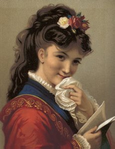 Tyttö nauraa (chromolitho) tekijältä French School