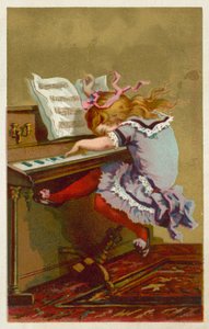 Tyttö soittaa pianoa (chromolitho) tekijältä French School