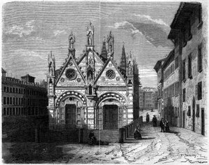 Goottilainen arkkitehtuuri: ulkonäkymä Santa Maria della Spinan kirkolle (1200-1300-luku) Pisassa (Pisa), Italia tekijältä French School