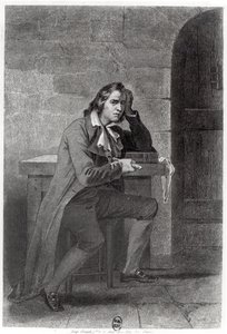 Gracchus Babeuf (1760-97) puukotti itseään (kaiverrus) (m/w kuva) tekijältä French School