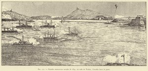 Vuoden 1891 suuret laivastoliikkeet Toulonin satamassa; laivue pakottaa passin (kaiverrus) tekijältä French School