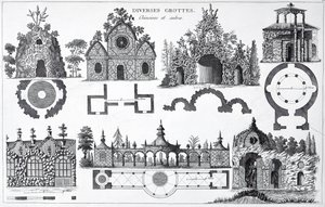 George Louis Le Rougen anglo-kiinalaispuutarhojen luolasuunnitelmat, julkaistu 1775-78 tekijältä French School