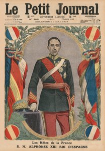 Ranskan vieraat, H. M. Alfonso XIII, Espanjan kuningas, etukannen kuvitus "Le Petit Journalista", liitekuva, 11. toukokuuta 1913