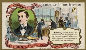 Guglielmo Marconi, italialainen keksijä ja radiopioneeri (chromolitho) tekijältä French School