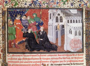 Guillaume de Nangis (k.130003) esittelee kirjansa Philippe IV:lle (1268-1314) le Belille, Ranskan kuninkaalle 1285-1314 tekijältä French School