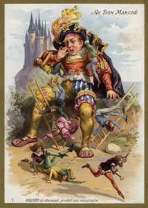 Gulliver aivastaa ja aiheuttaa katastrofin (chromolitho) tekijältä French School