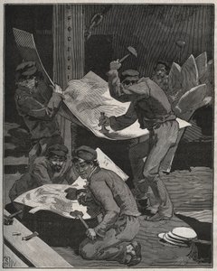 Frederic Auguste Bartholdin (1834-1905) valmistaman Liberten patsaan vasaroiminen ja kokoaminen. Kaiverrus vuodelta 1880 kirjassa "Les arts et metiers illustres", kirjoittanut Adolphe BITARD. tekijältä French School