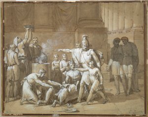 Hannibal vannoo ikuista vihamielisyyttä Roomaa kohtaan, n. 1808 (tussi ja tussi, grafiitin päällä tussihuuhtelua). tekijältä French School
