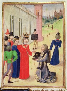 Harl 4380 f.233v Froissart esittelee kirjansa Richard II:lle, Froissart