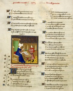 Harley 4431, f.261v Christine de Pisan ja hänen poikansa, kuvitus teoksesta Christine de Pisanin kerätyt työt tekijältä French School